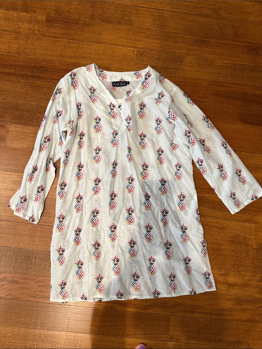 KikiSol White Pineapple Print Tunic sz Small